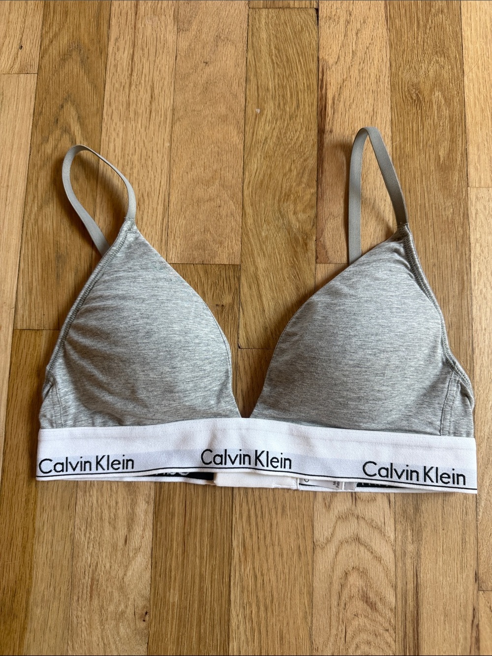 Calvin Klein Light Grey Cotton Triangle Bralette with Logo Band